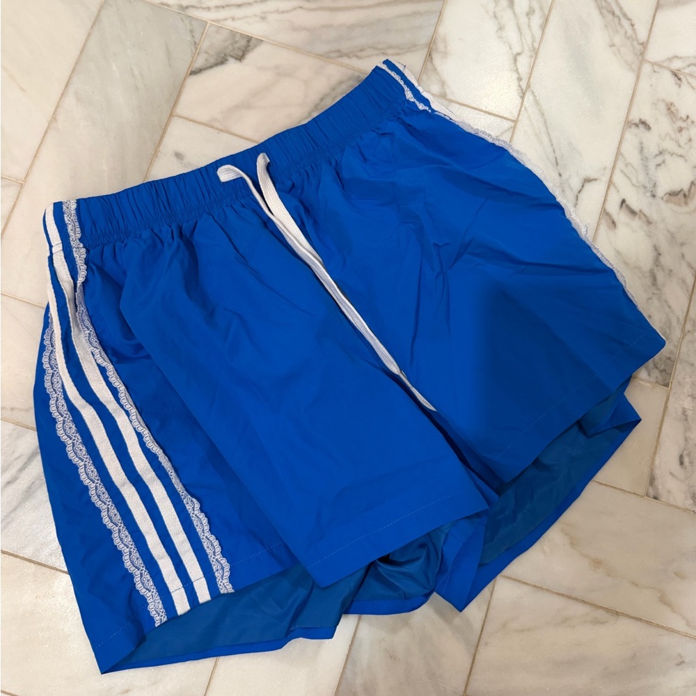 La Hearts Bright Blue Elastic Waist Shorts with White Trim
